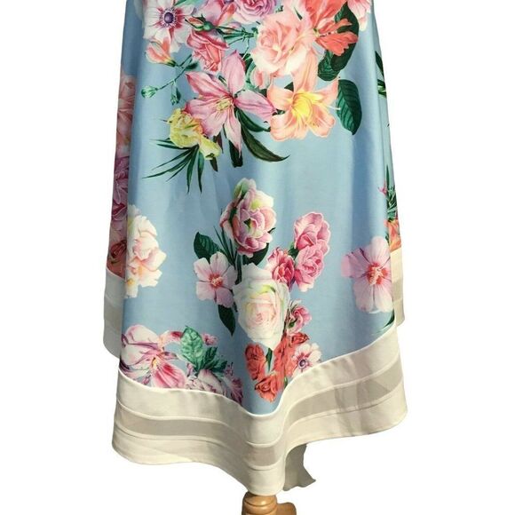 Quiz Womens Off Shoulder Fit & Flare Dress Sz 20 Blue Floral Detailed Hem  NEW - Picture 4 of 8